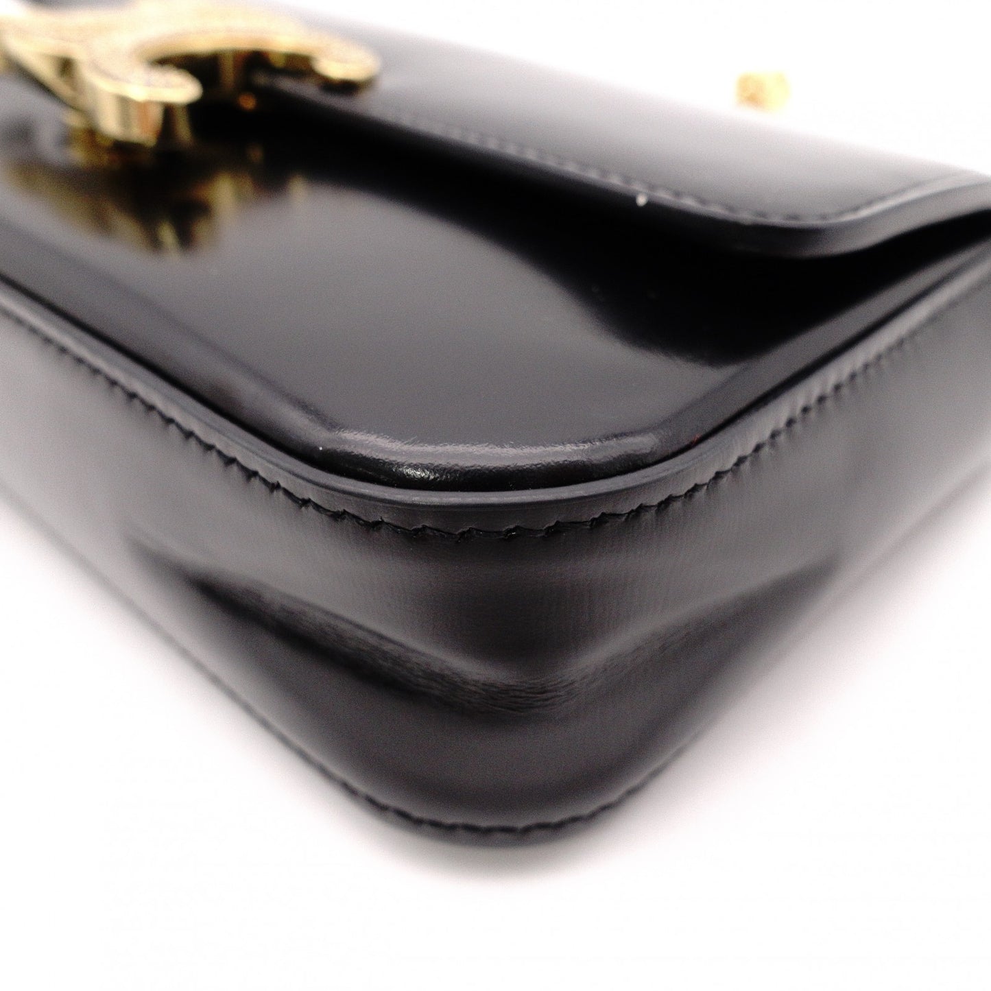 CELINE Shiny Calfskin Triomphe Shoulder Bag, Leather, Black, Rhinestones