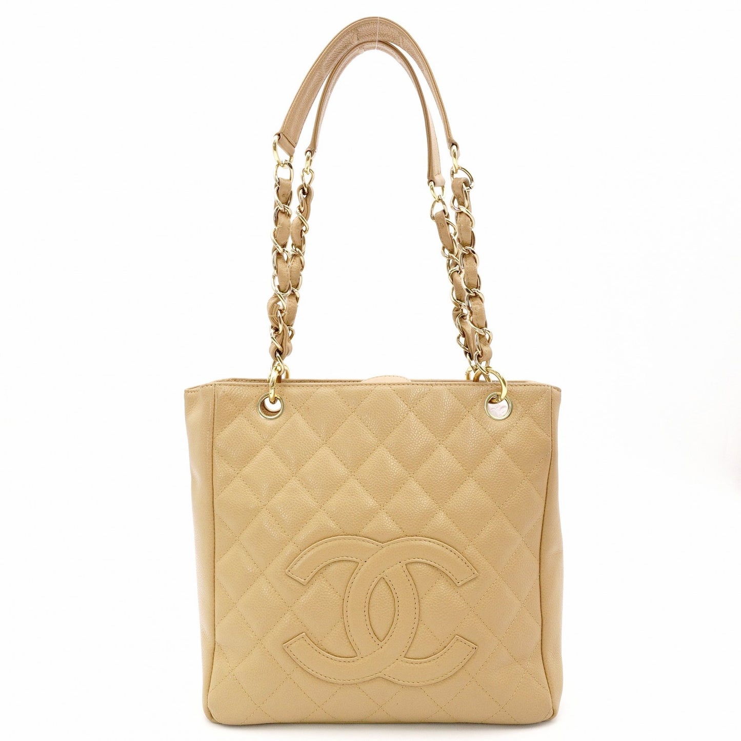 CHANEL Matelassé Shoulder Bag in Leather with Beige Gold Hardware