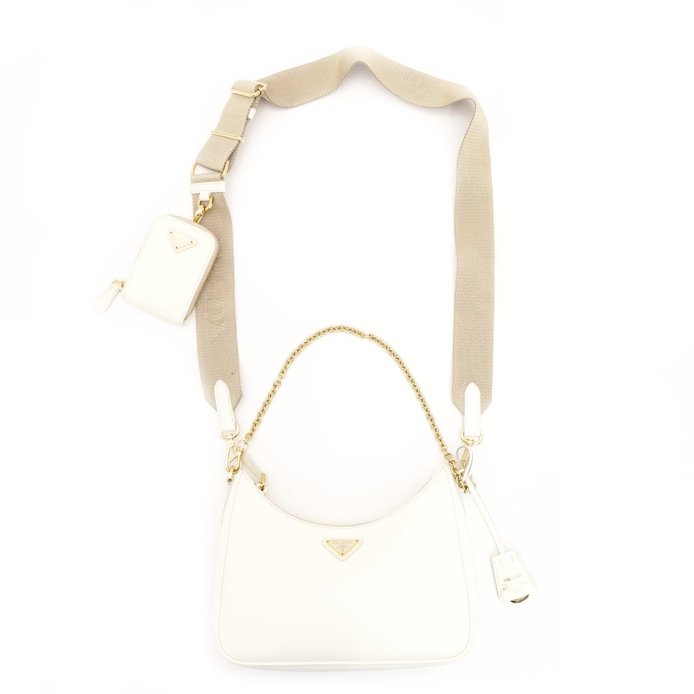 PRADA Shoulder Bag 2-Way Re-Edition 2005 Re-Edition White Leather 1BH204 Shoulder Bag Gold Hardware 7-10-540
