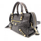 BALENCIAGA Classic Mini City Handbag, Leather, Gray, 2-Way Crossbody, Gold Hardware