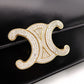 CELINE Shiny Calfskin Triomphe Shoulder Bag, Leather, Black, Rhinestones