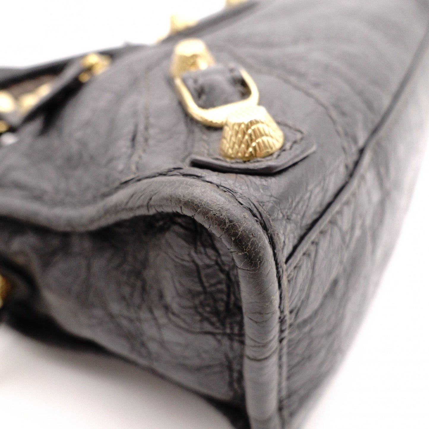 BALENCIAGA Classic Mini City Handbag, Leather, Gray, 2-Way Crossbody, Gold Hardware