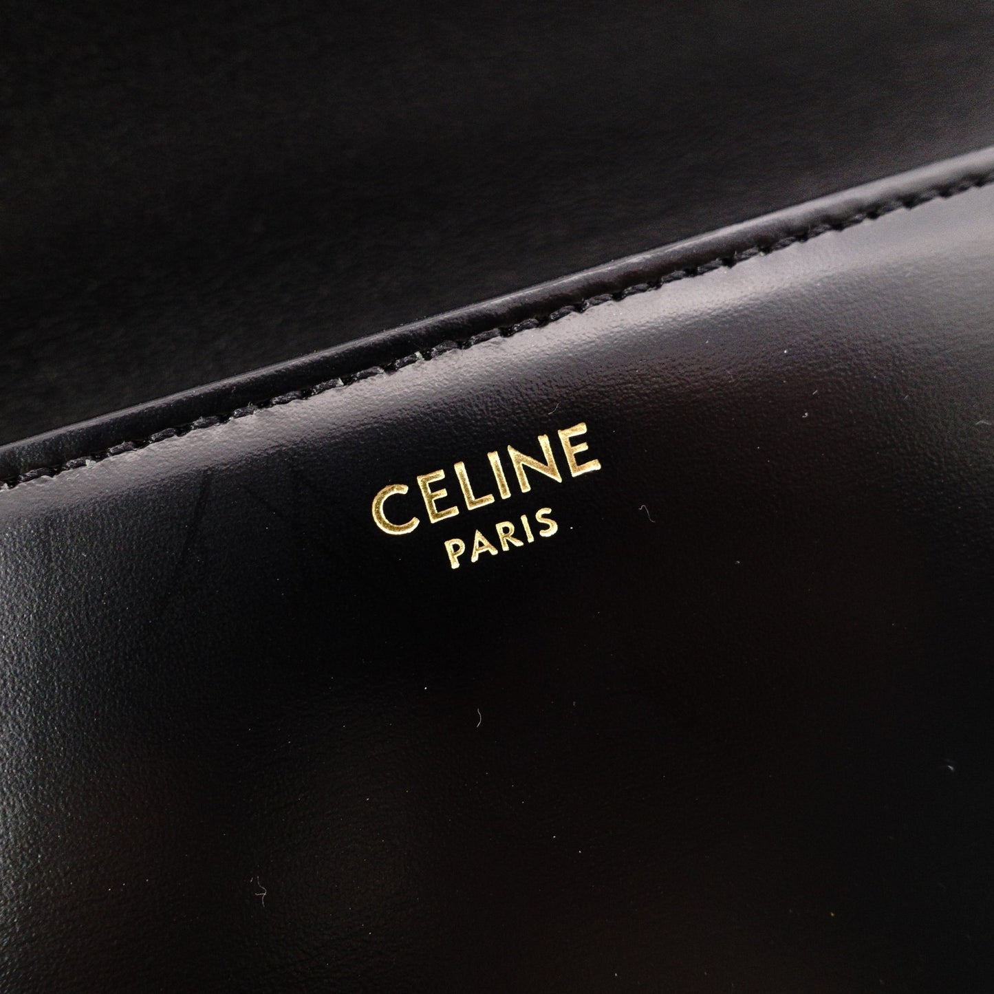 CELINE Shiny Calfskin Triomphe Shoulder Bag, Leather, Black, Rhinestones