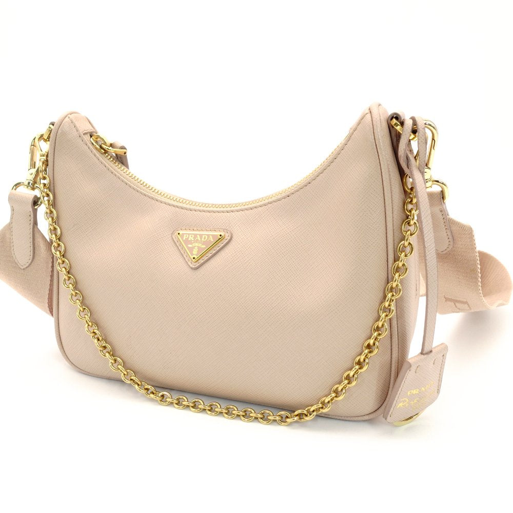 PRADA Shoulder Bag 2-Way Re-Edition 2005 Pink Beige Leather 1BH204 Shoulder Bag Gold Hardware 7-10-539