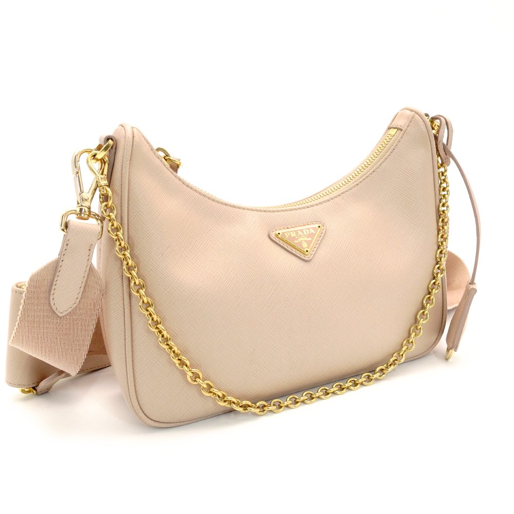 PRADA Shoulder Bag 2-Way Re-Edition 2005 Pink Beige Leather 1BH204 Shoulder Bag Gold Hardware 7-10-539