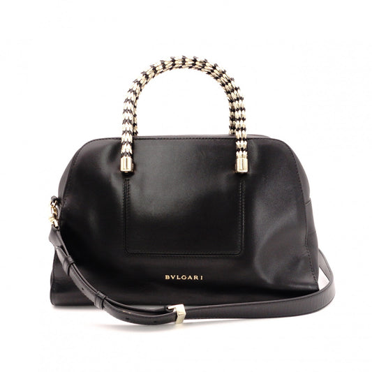 BVLGARI Scallie Serpenti Handbag, Leather, 2-Way, Black, Shoulder Bag