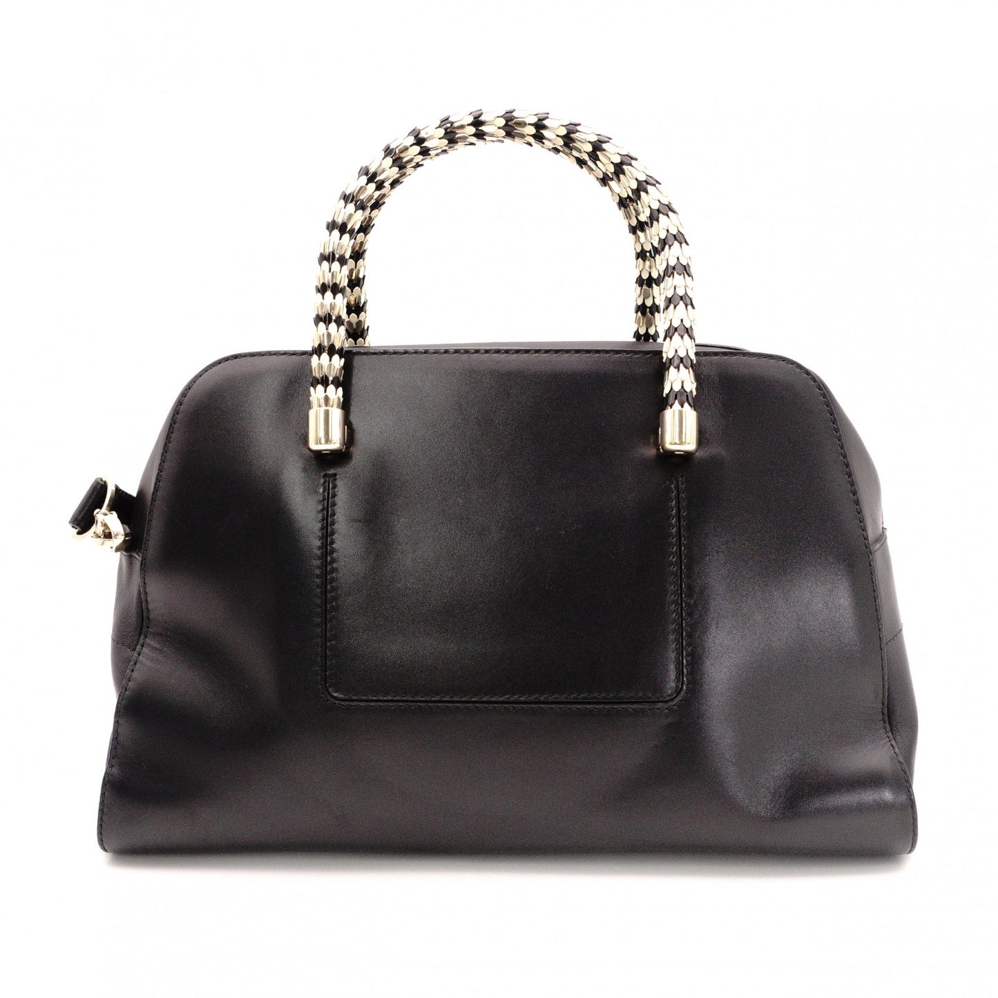BVLGARI Scallie Serpenti Handbag, Leather, 2-Way, Black, Shoulder Bag