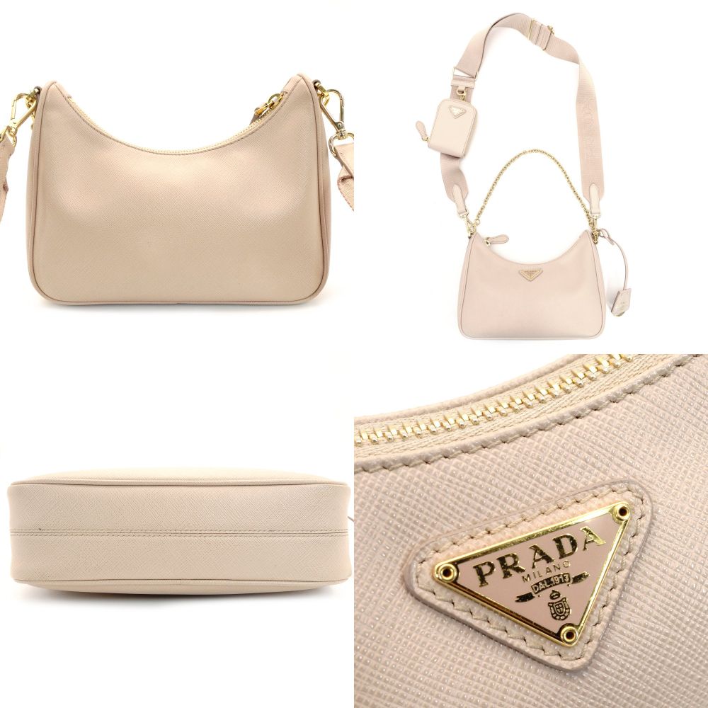 PRADA Shoulder Bag 2-Way Re-Edition 2005 Pink Beige Leather 1BH204 Shoulder Bag Gold Hardware 7-10-539