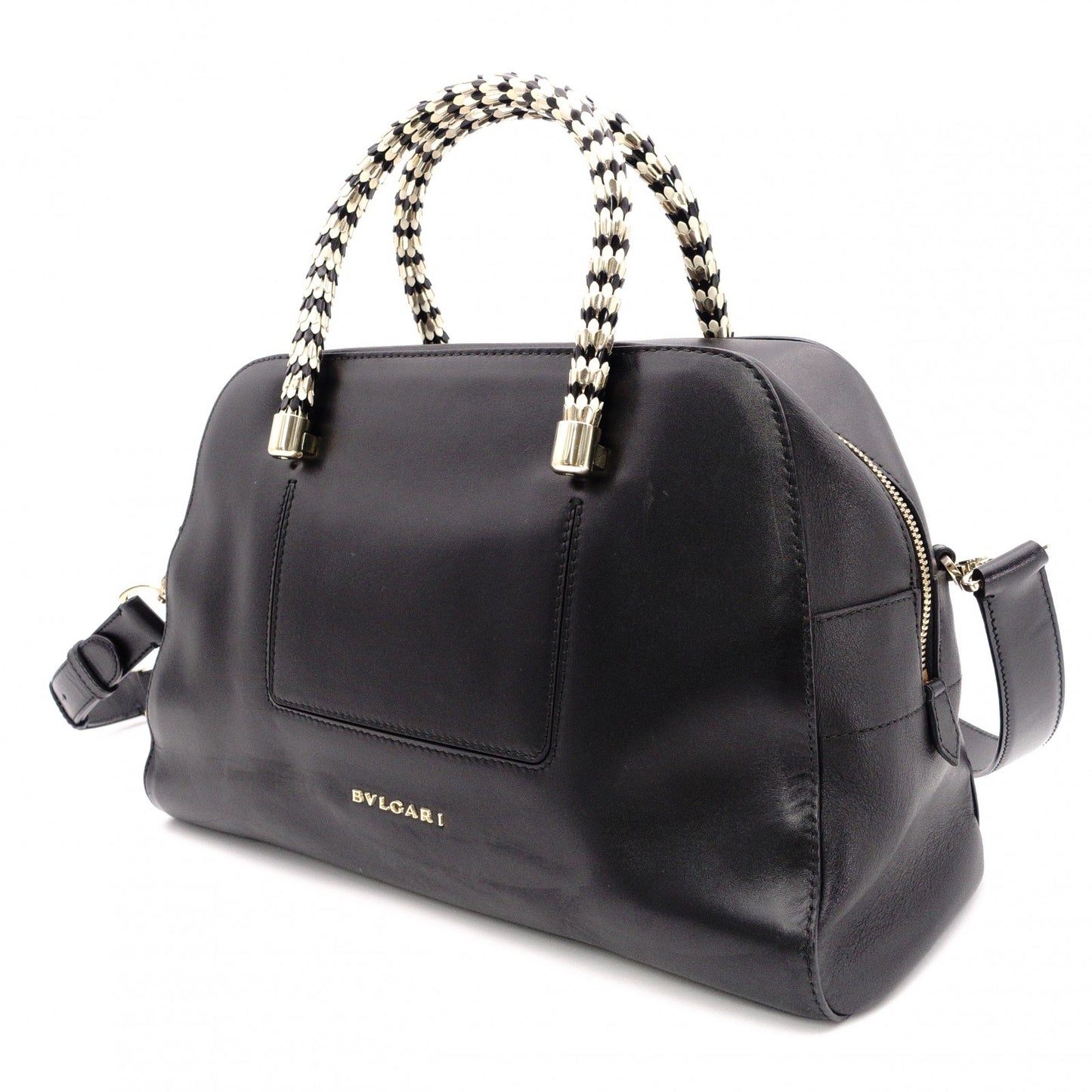 BVLGARI Scallie Serpenti Handbag, Leather, 2-Way, Black, Shoulder Bag