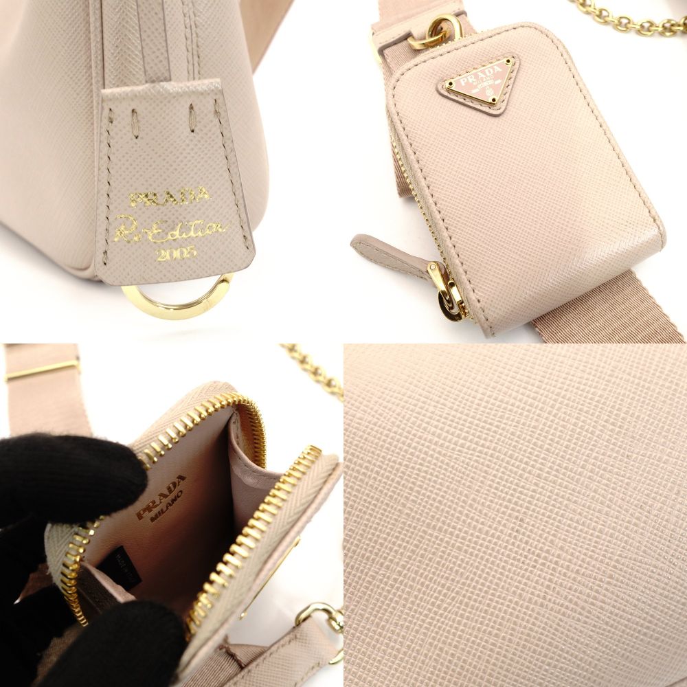 PRADA Shoulder Bag 2-Way Re-Edition 2005 Pink Beige Leather 1BH204 Shoulder Bag Gold Hardware 7-10-539