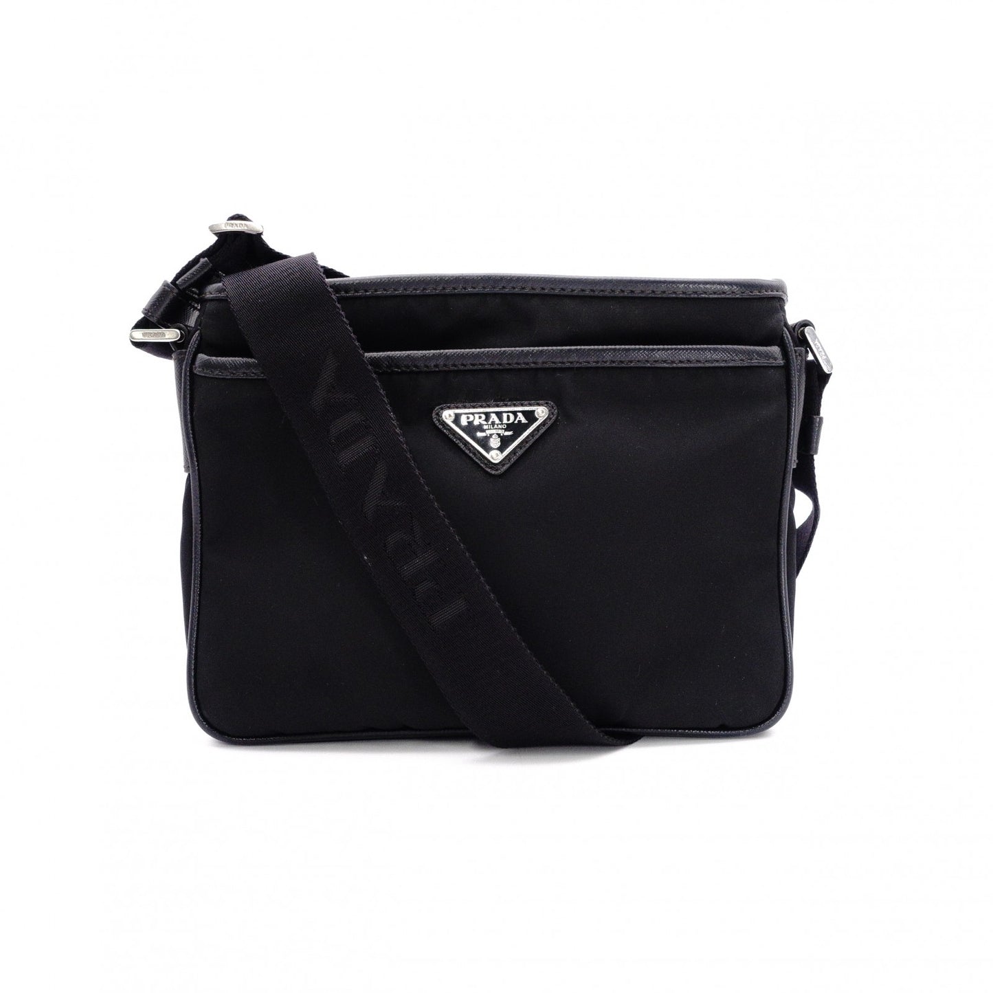 PRADA Triangle Logo Re-Nylon Shoulder Bag, Nylon, Black, Crossbody