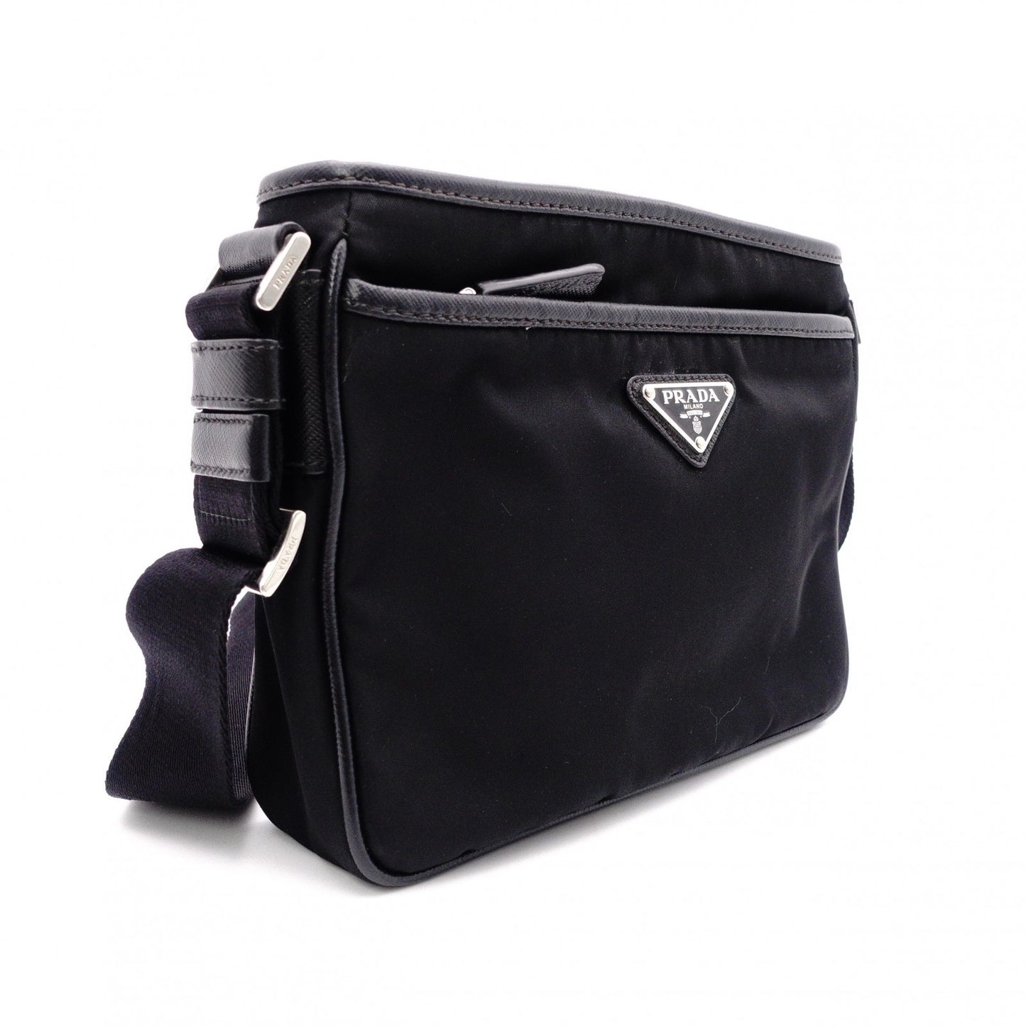 PRADA Triangle Logo Re-Nylon Shoulder Bag, Nylon, Black, Crossbody