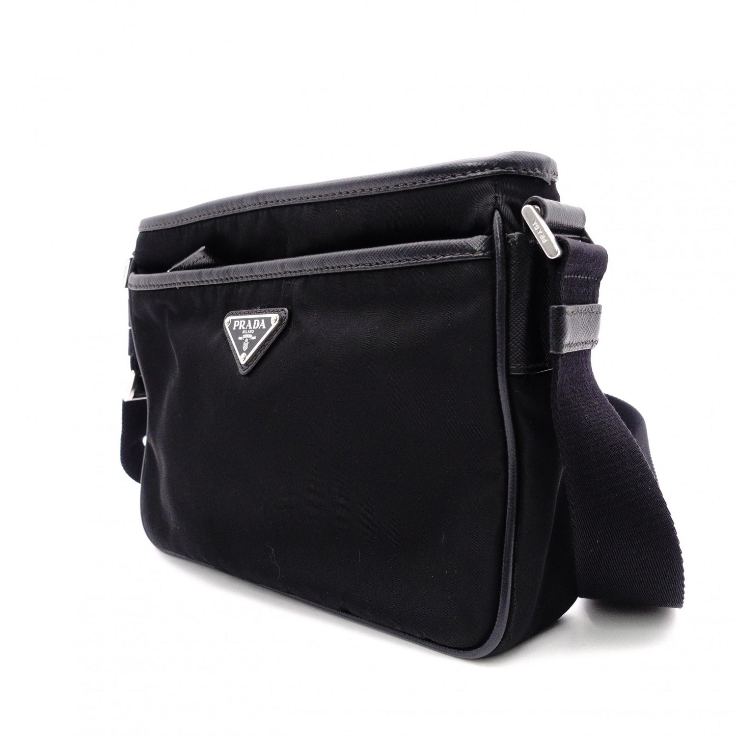 PRADA Triangle Logo Re-Nylon Shoulder Bag, Nylon, Black, Crossbody