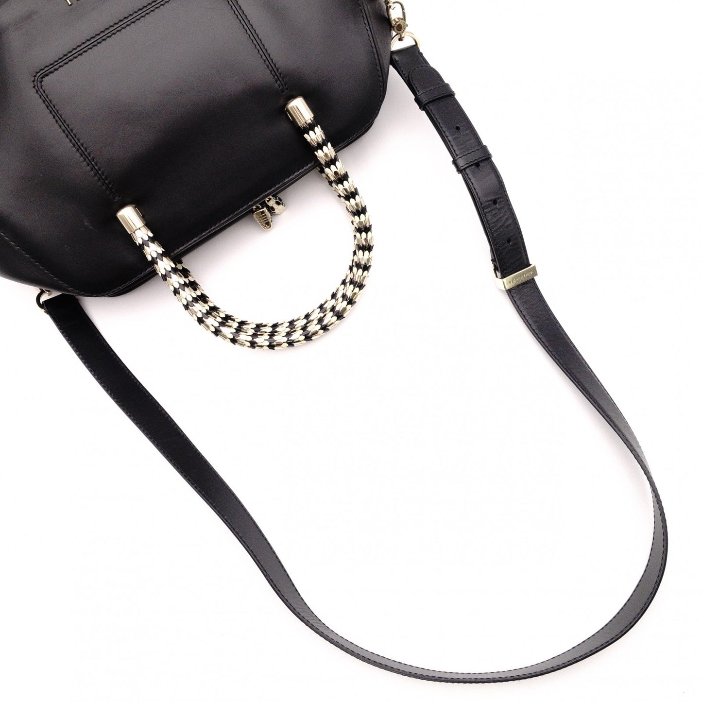BVLGARI Scallie Serpenti Handbag, Leather, 2-Way, Black, Shoulder Bag