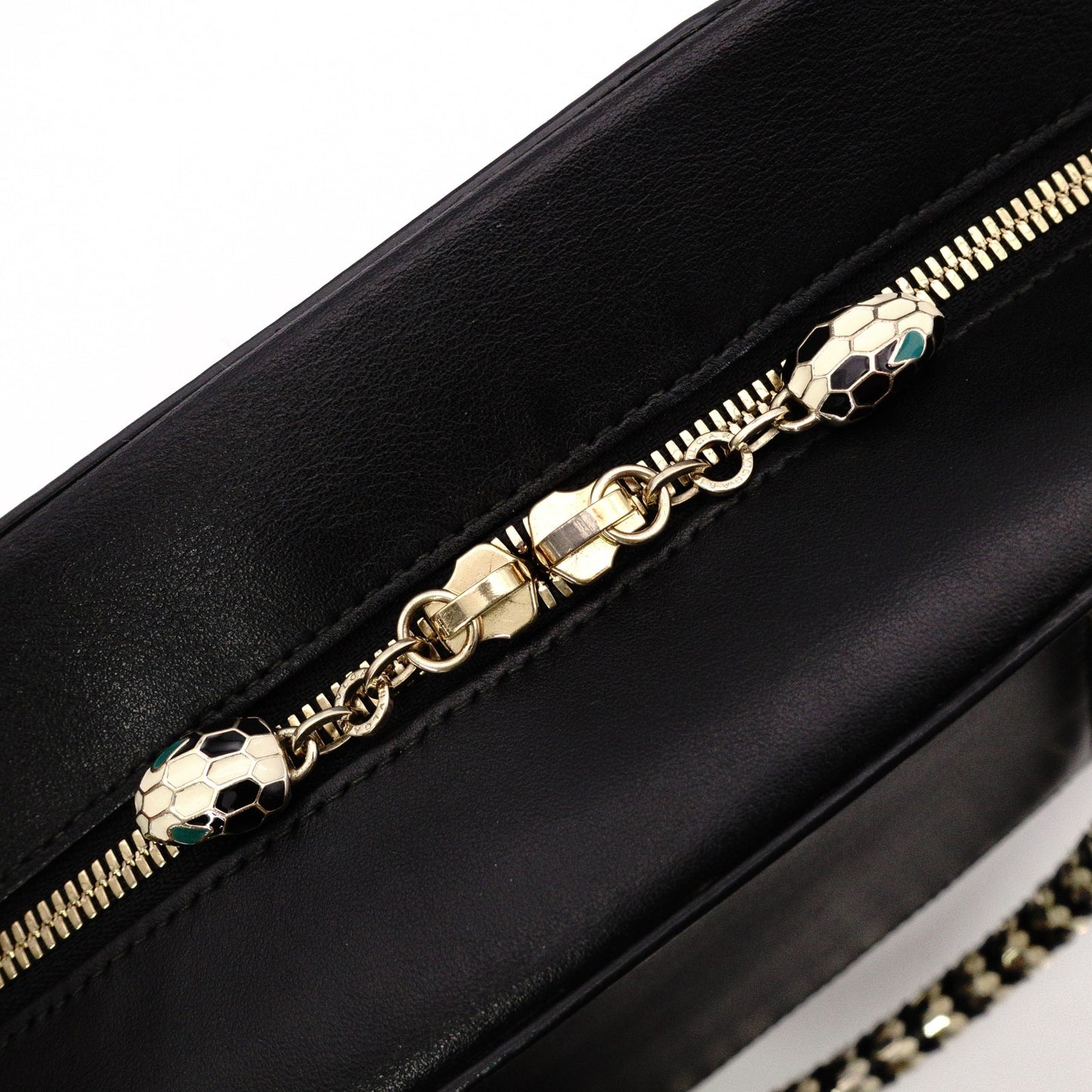 BVLGARI Scallie Serpenti Handbag, Leather, 2-Way, Black, Shoulder Bag