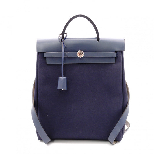HERMES Air Bag Ad PM Handbag, Canvas, Navy, 2-Way