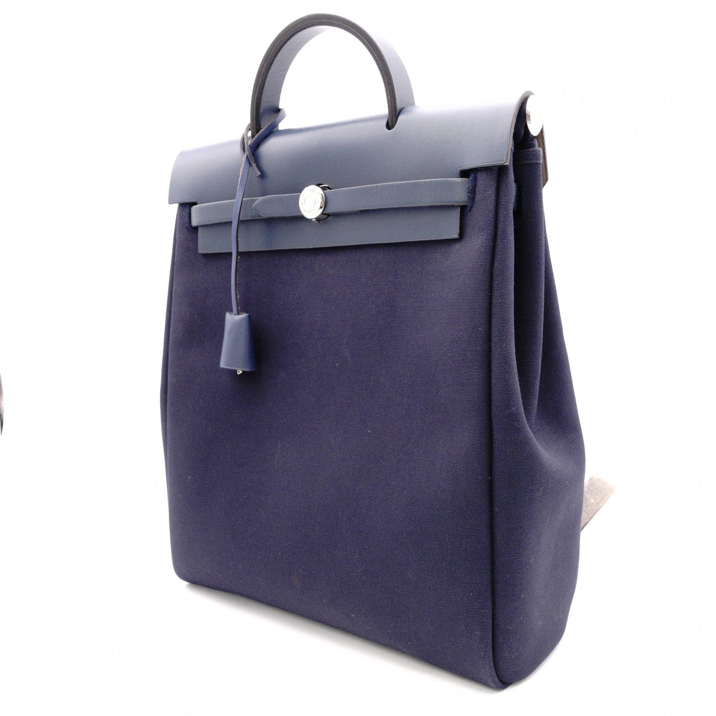 HERMES Air Bag Ad PM Handbag, Canvas, Navy, 2-Way