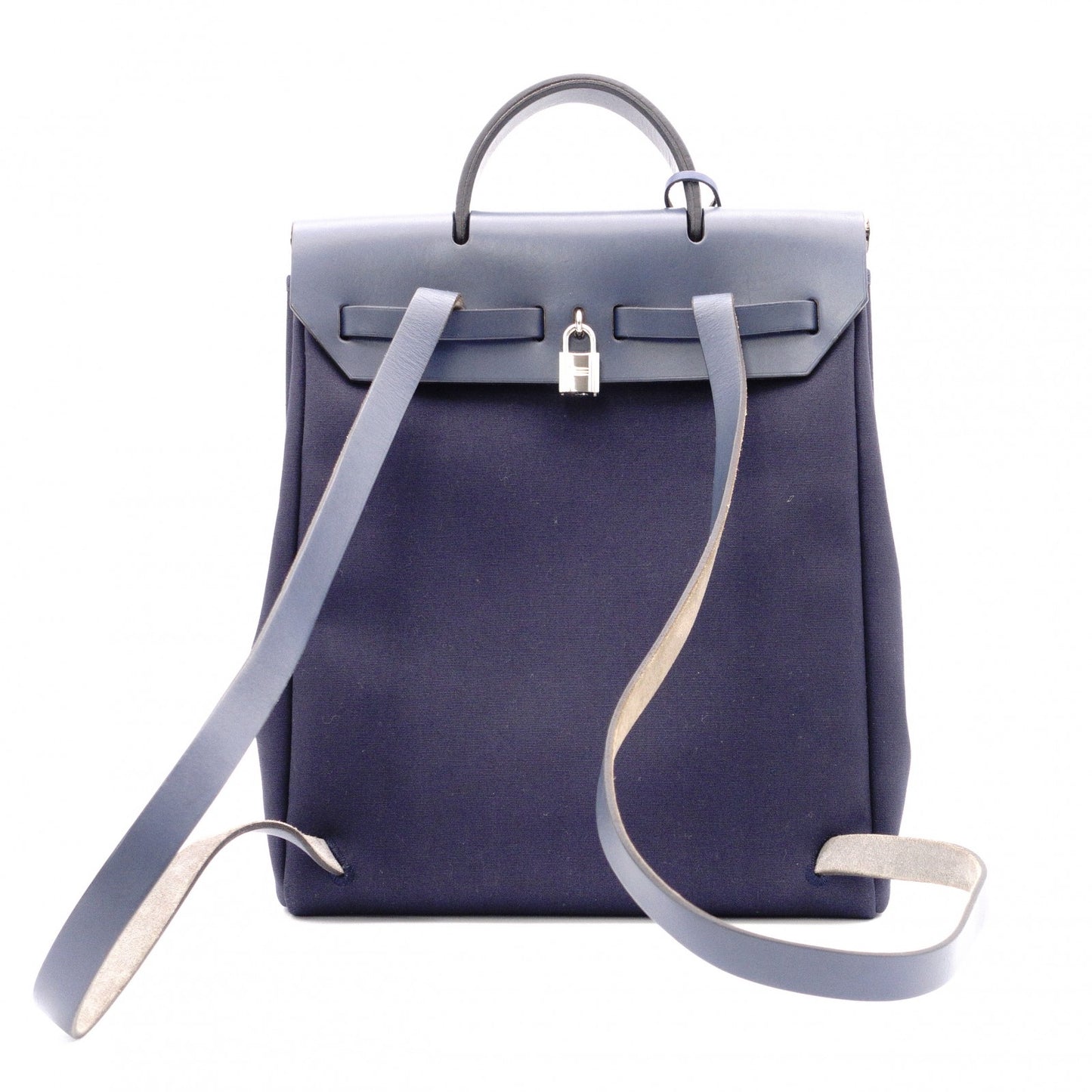 HERMES Air Bag Ad PM Handbag, Canvas, Navy, 2-Way
