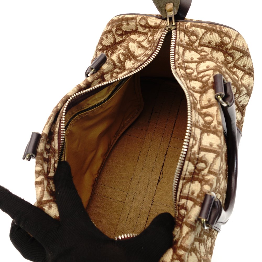Christian Dior Trotter Boston Beige × Brown Handbag Vintage 7-10-602