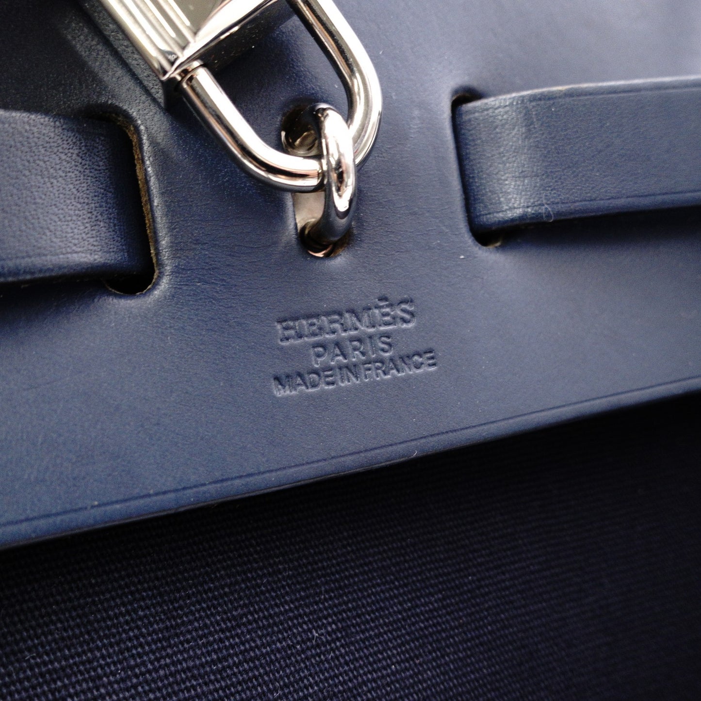 HERMES Air Bag Ad PM Handbag, Canvas, Navy, 2-Way