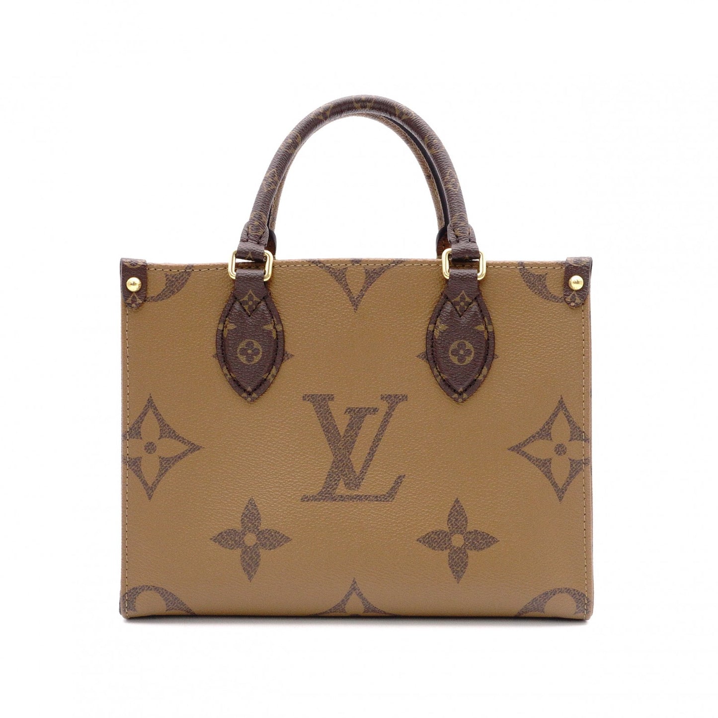 LOUIS VUITTON On the Go PM Monogram Reverse Handbag, PVC, Brown, 2-Way Crossbody