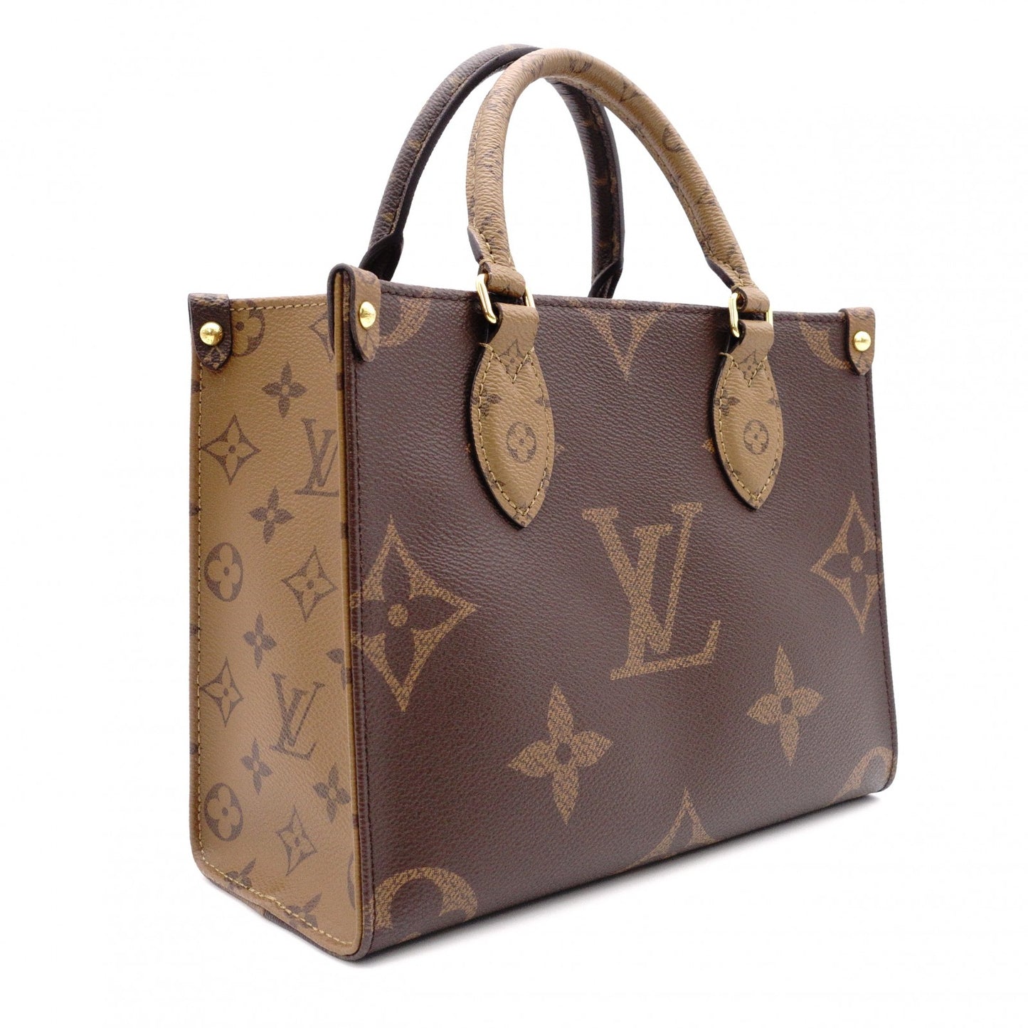 LOUIS VUITTON On the Go PM Monogram Reverse Handbag, PVC, Brown, 2-Way Crossbody