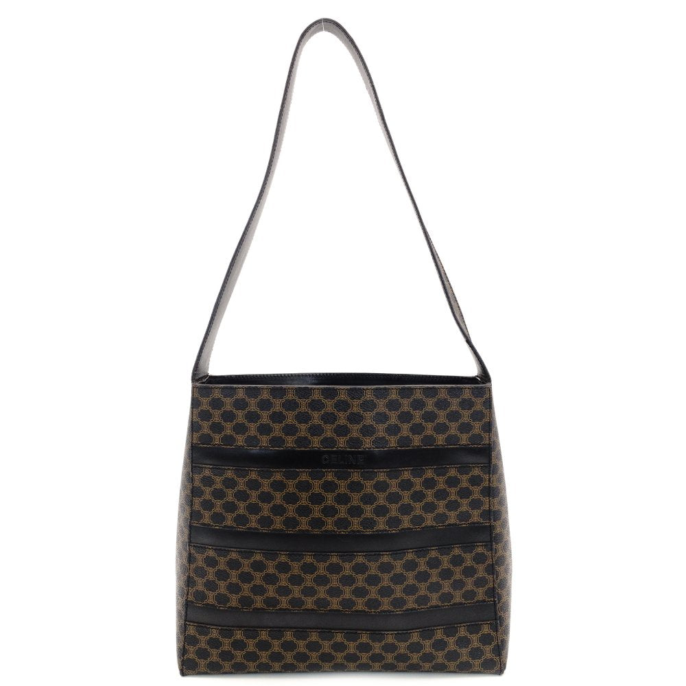 Céline Macadam One Shoulder Bag PVC Leather Black × Brown Vintage 7-10-395