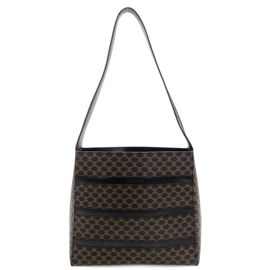 Céline Macadam One Shoulder Bag PVC Leather Black × Brown Vintage 7-10-395