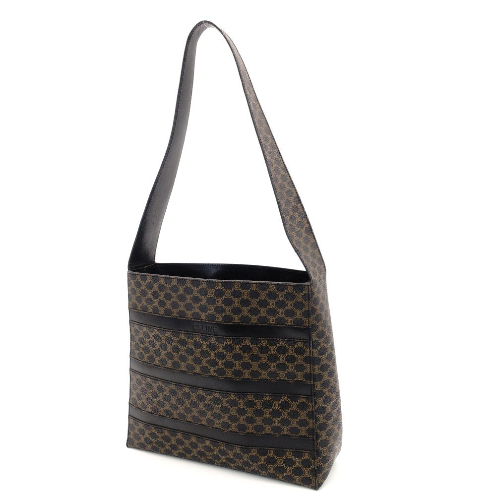 Céline Macadam One Shoulder Bag PVC Leather Black × Brown Vintage 7-10-395