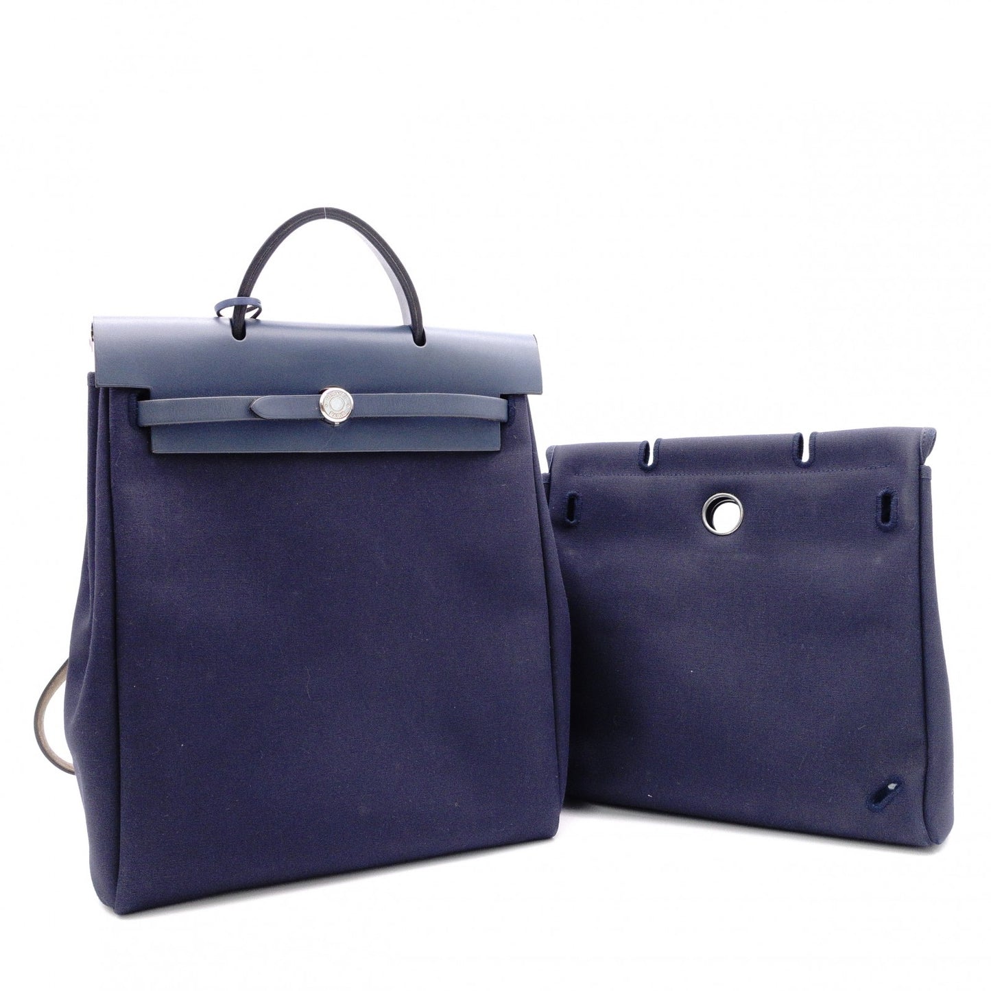 HERMES Air Bag Ad PM Handbag, Canvas, Navy, 2-Way