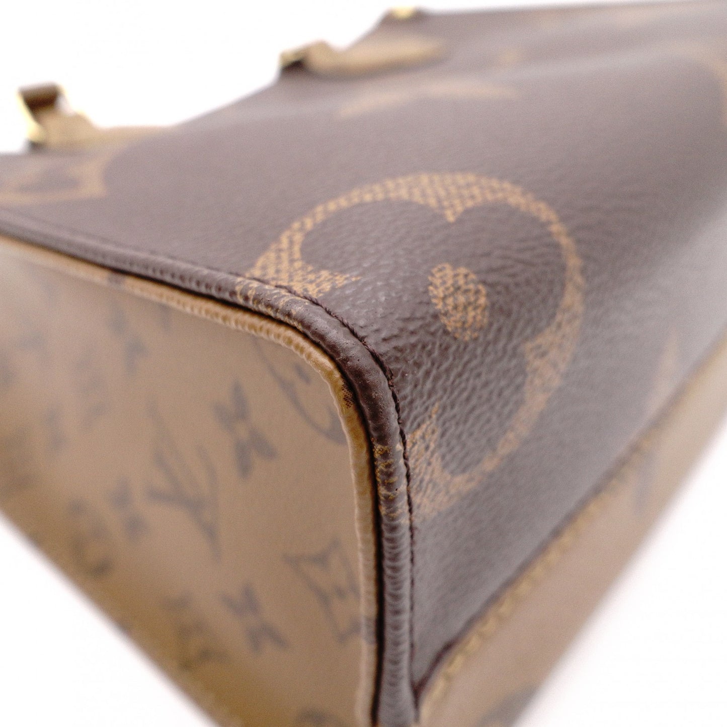 LOUIS VUITTON On the Go PM Monogram Reverse Handbag, PVC, Brown, 2-Way Crossbody