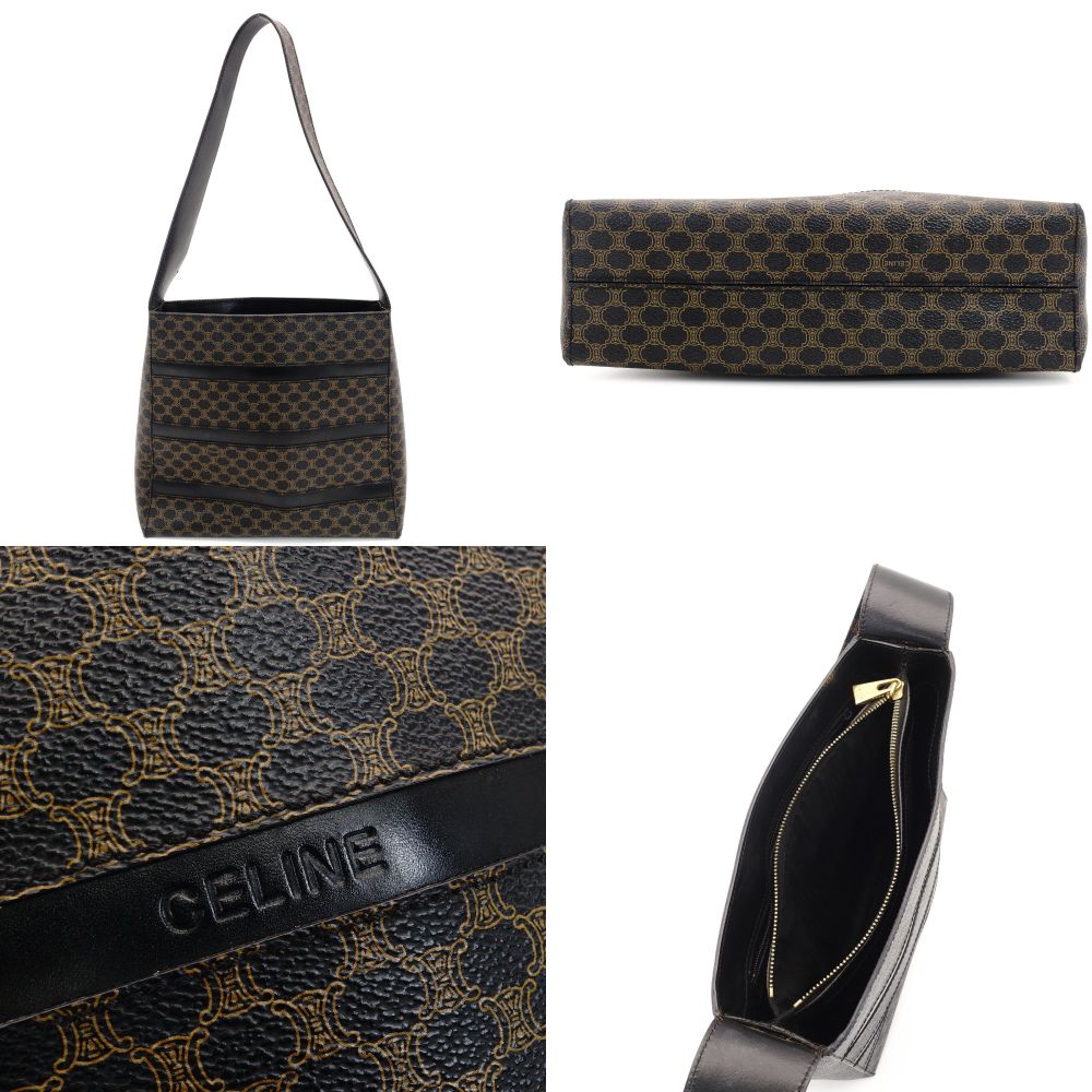 Céline Macadam One Shoulder Bag PVC Leather Black × Brown Vintage 7-10-395