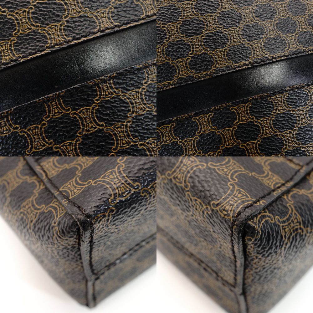 Céline Macadam One Shoulder Bag PVC Leather Black × Brown Vintage 7-10-395