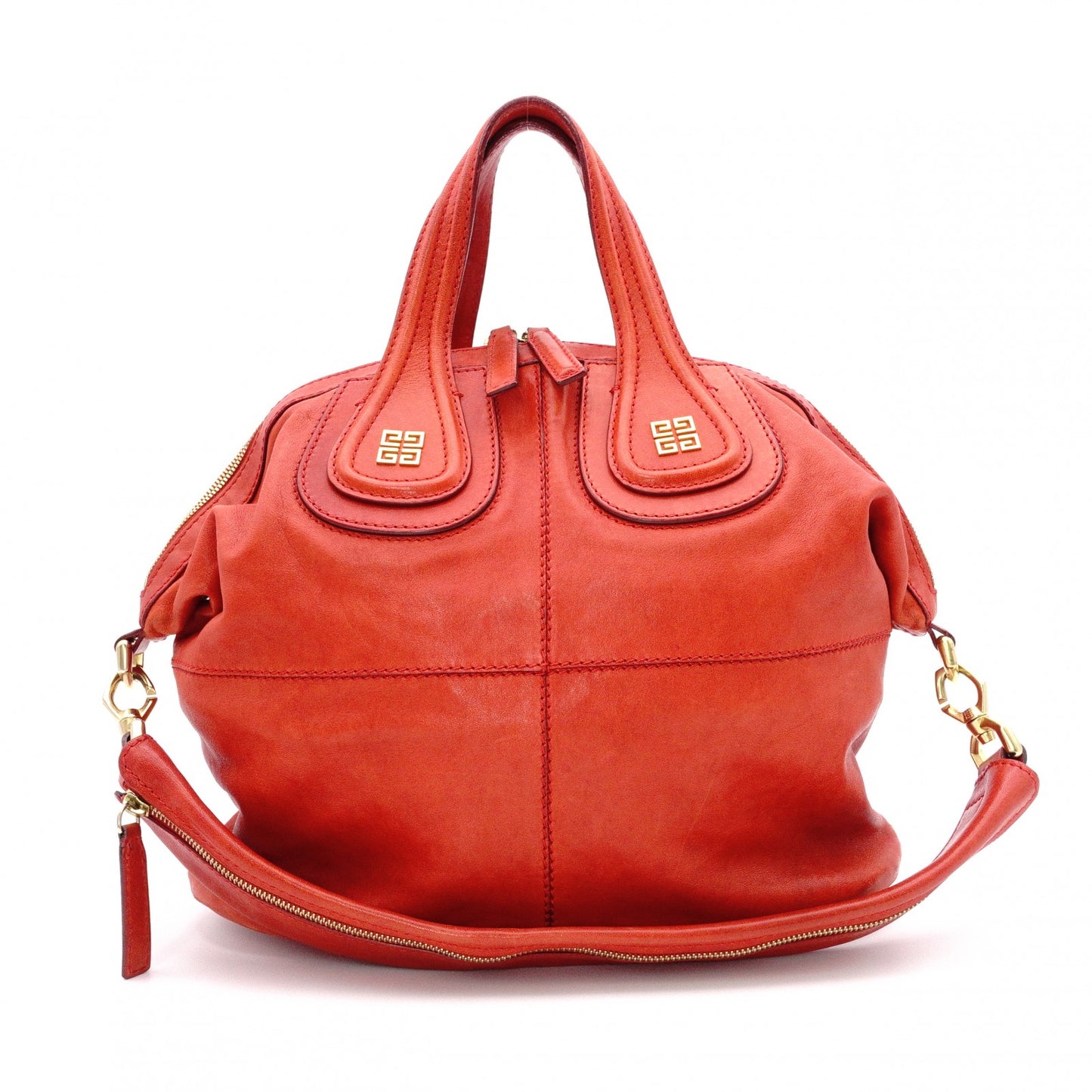 GIVENCHY Nightingale Handbag, Leather, Orange, 2-Way, Gold Hardware