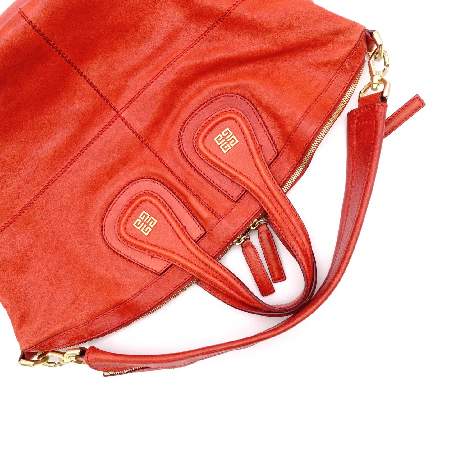 GIVENCHY Nightingale Handbag, Leather, Orange, 2-Way, Gold Hardware