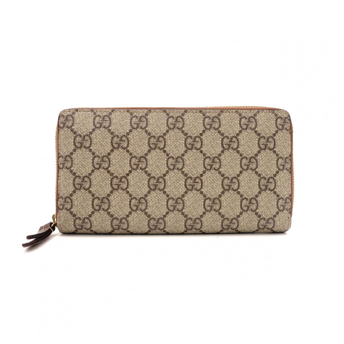GUCCI GG Supreme Long Wallet, PVC Leather, Beige, Leather, Brown, GG Logo