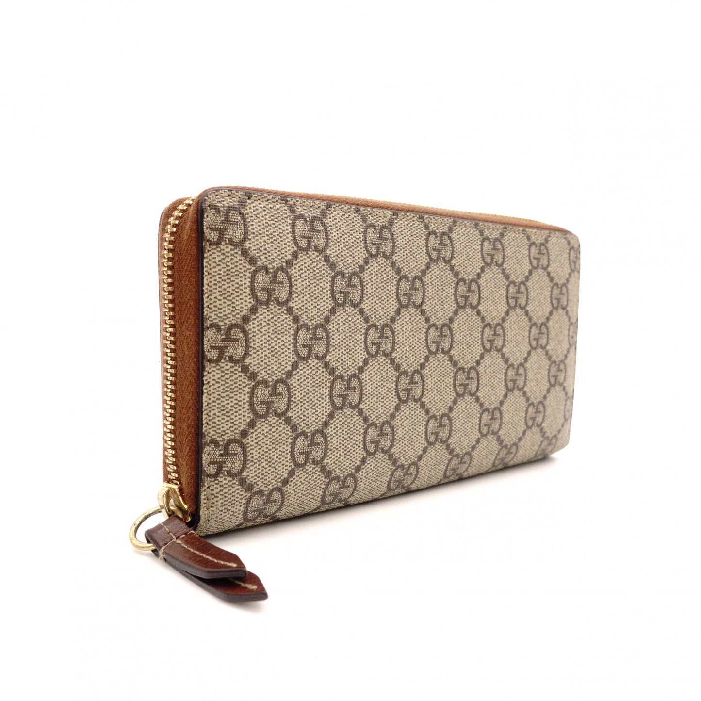GUCCI GG Supreme Long Wallet, PVC Leather, Beige, Leather, Brown, GG Logo