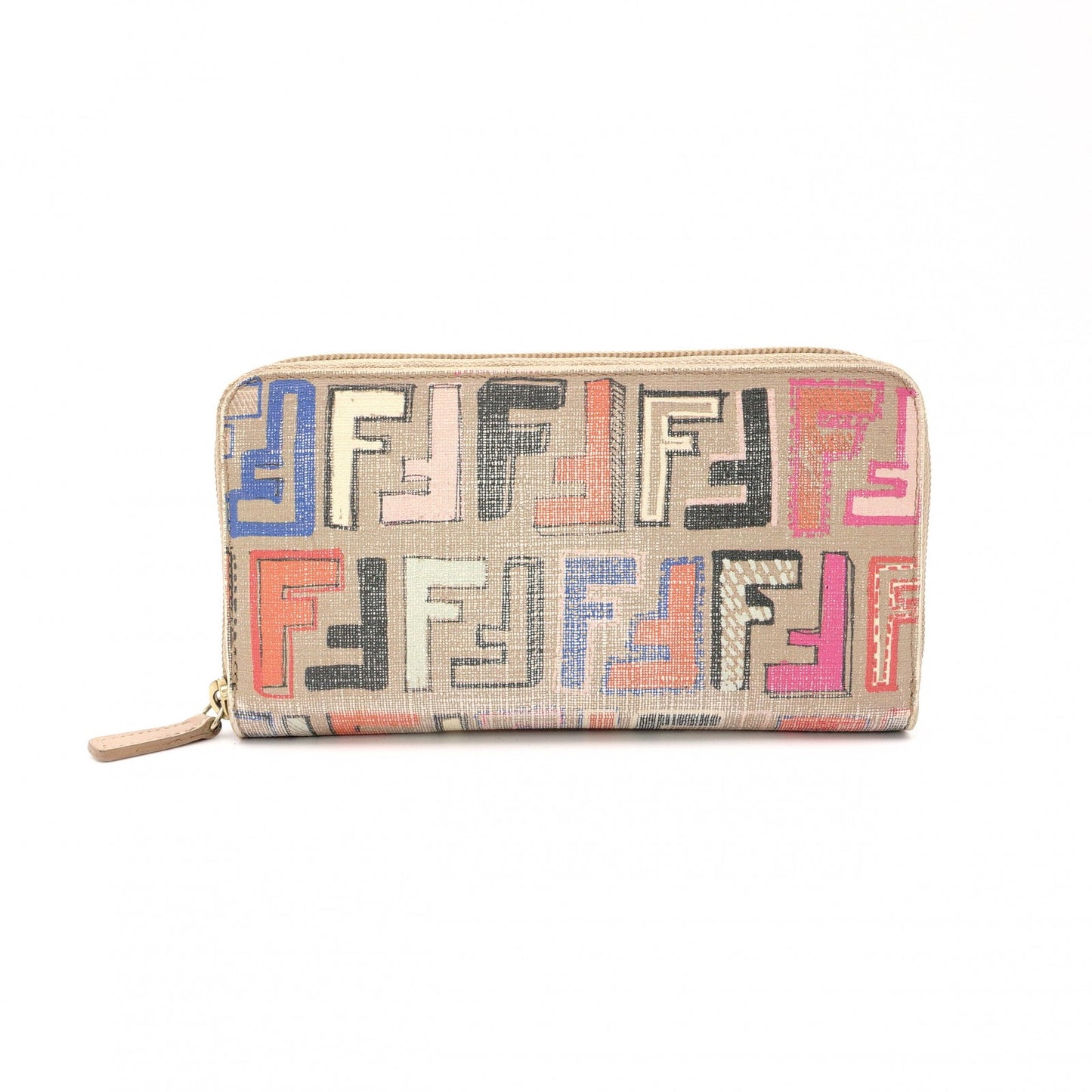 FENDI Long Wallet PVC Beige FF Logo Zippy Wallet