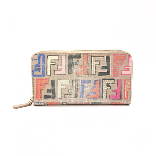 FENDI Long Wallet PVC Beige FF Logo Zippy Wallet