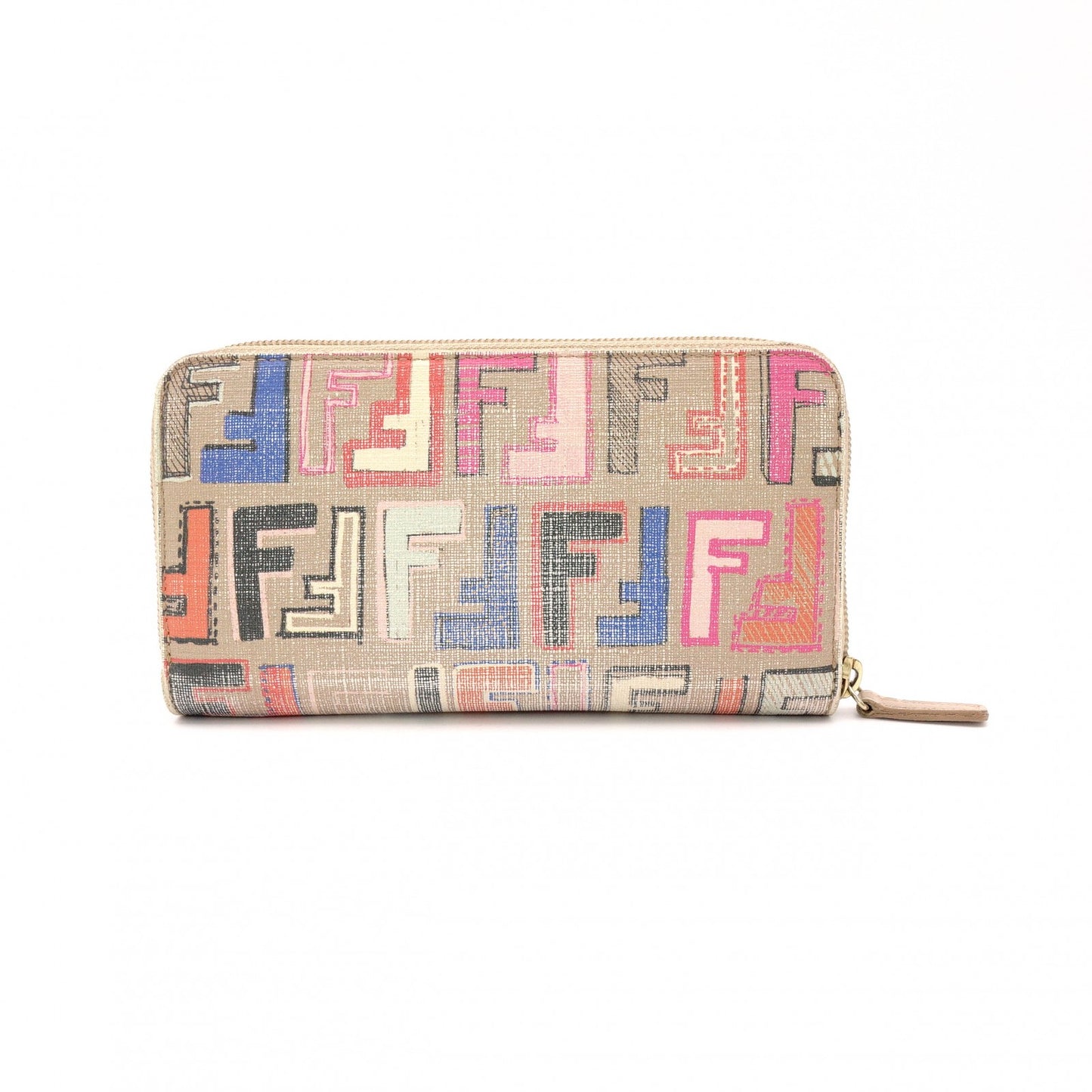 FENDI Long Wallet PVC Beige FF Logo Zippy Wallet