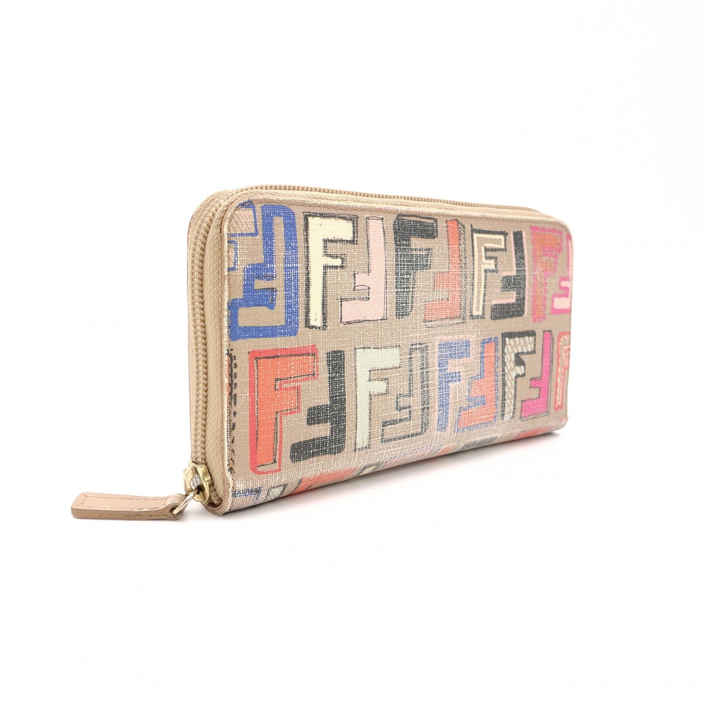 FENDI Long Wallet PVC Beige FF Logo Zippy Wallet