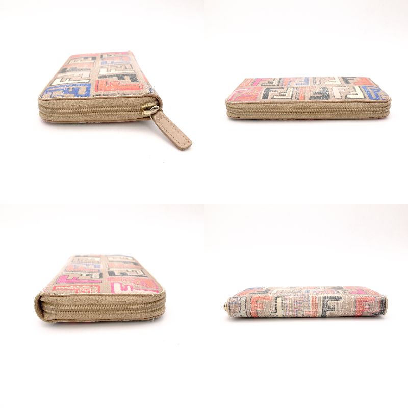 FENDI Long Wallet PVC Beige FF Logo Zippy Wallet