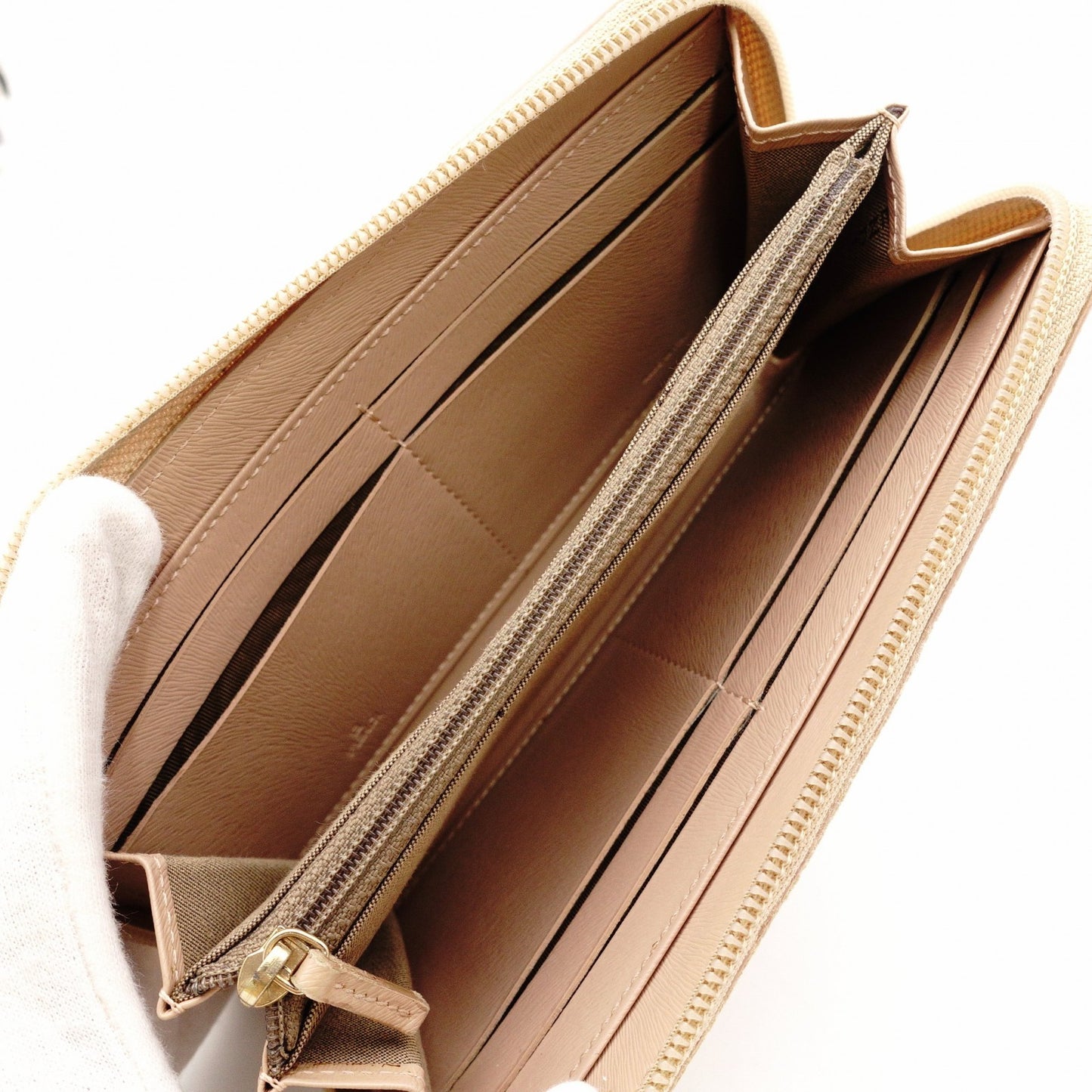 FENDI Long Wallet PVC Beige FF Logo Zippy Wallet
