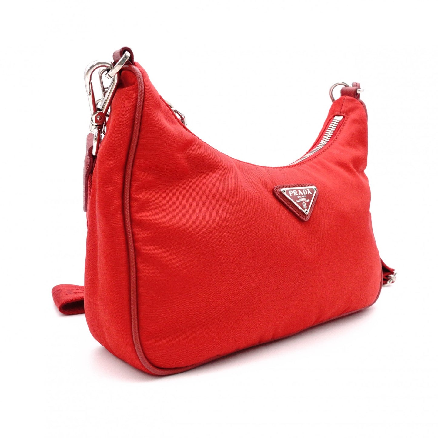 PRADA Re-Edition 2005 Shoulder Bag, Nylon, Red, 2-Way Crossbody, Silver Hardware