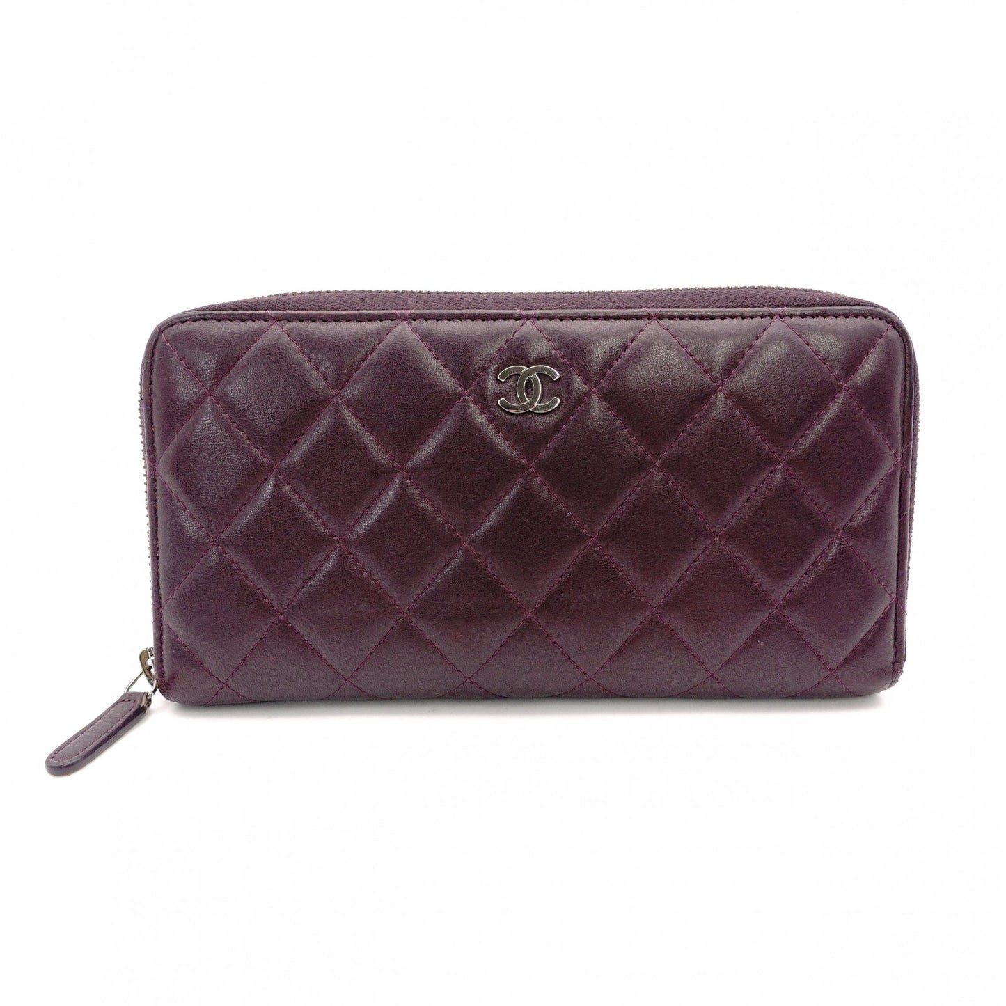 CHANEL Matelassé Long Wallet Leather Purple Wallet Silver Hardware