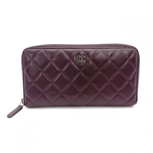 CHANEL Matelassé Long Wallet Leather Purple Wallet Silver Hardware