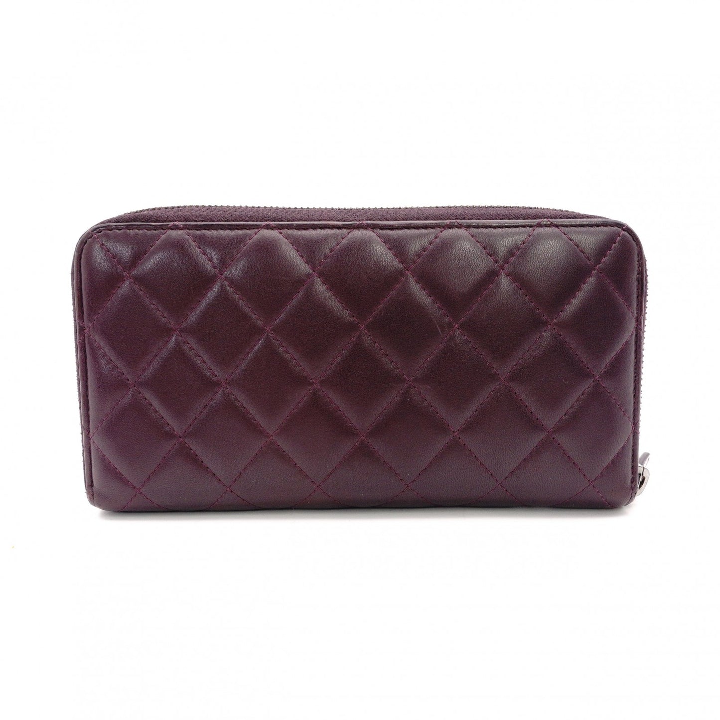 CHANEL Matelassé Long Wallet Leather Purple Wallet Silver Hardware