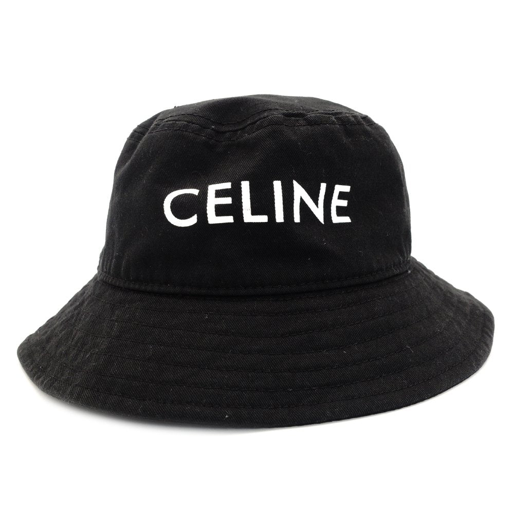 Celine Bucket Hat Black M Size Cotton Logo 7-3-824
