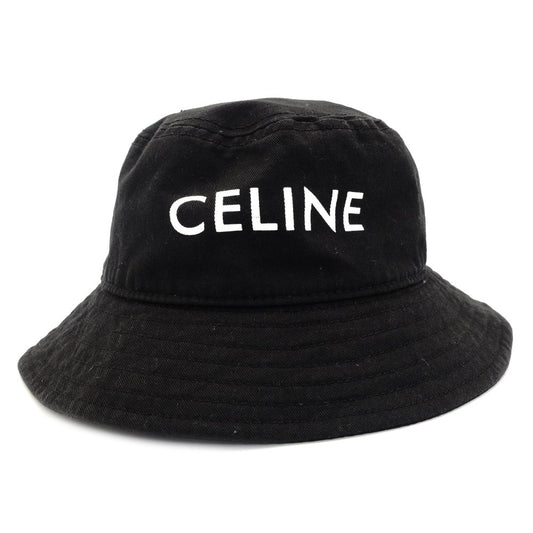 Celine Bucket Hat Black M Size Cotton Logo 7-3-824