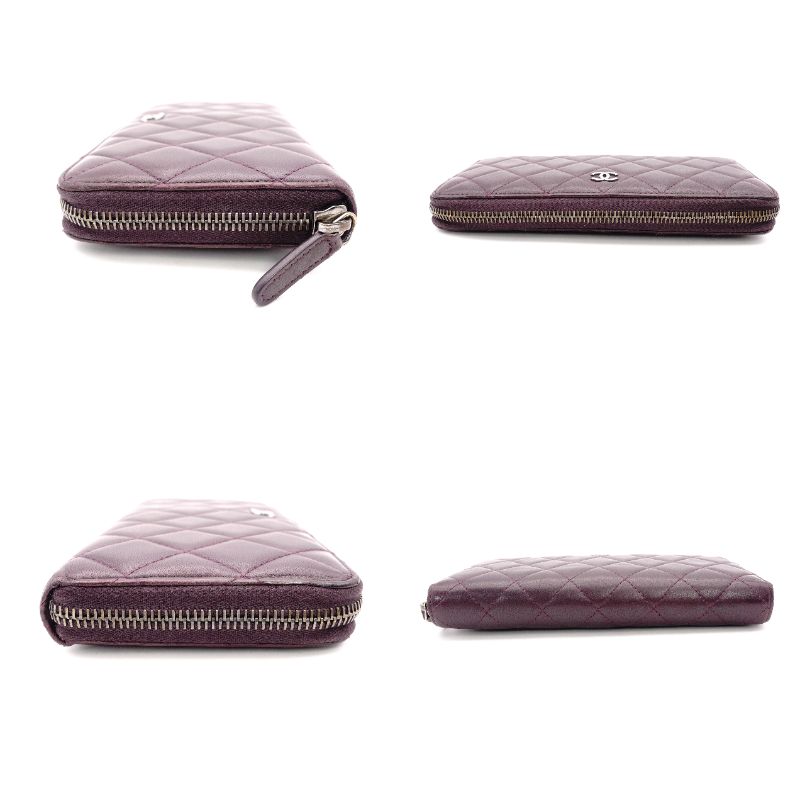 CHANEL Matelassé Long Wallet Leather Purple Wallet Silver Hardware